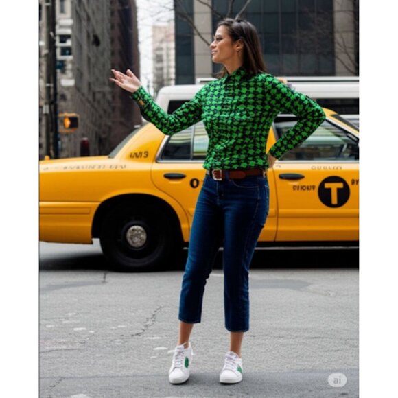 Michael MICHAEL KORS Green Geometric Pattern Button Up Long Sleeve Shirt Size 1X - Picture 4 of 9